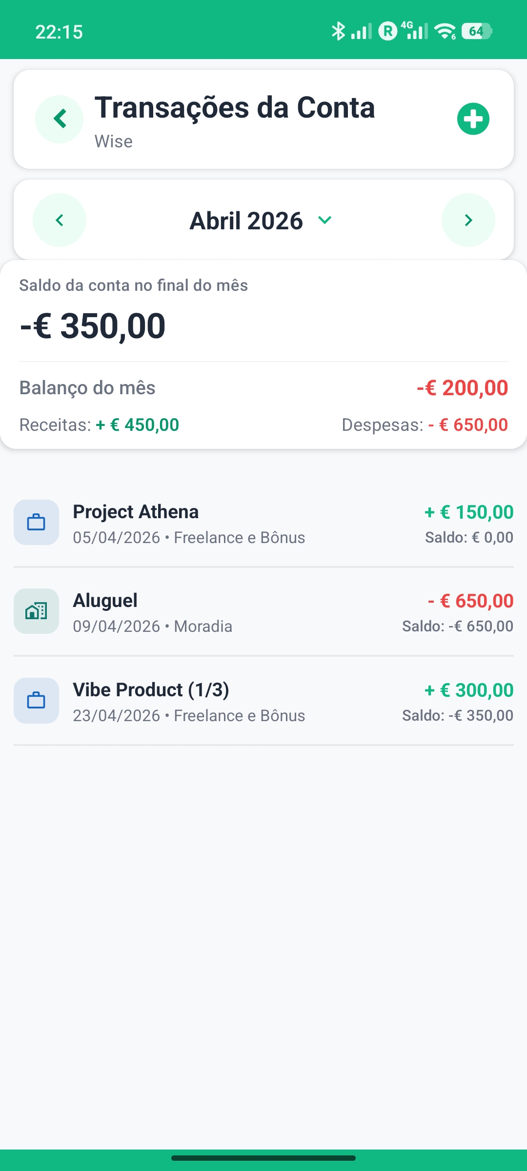 Detalhe de transações por conta