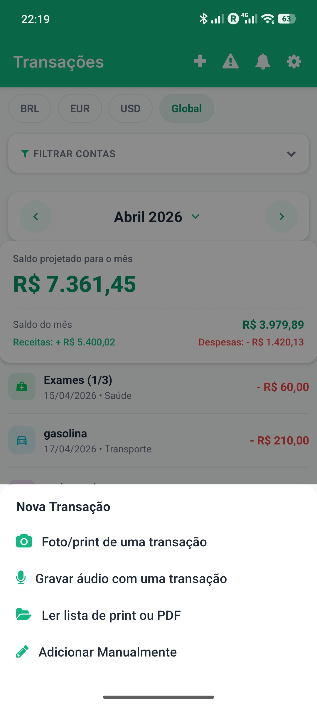 Facilidades para criar uma transação